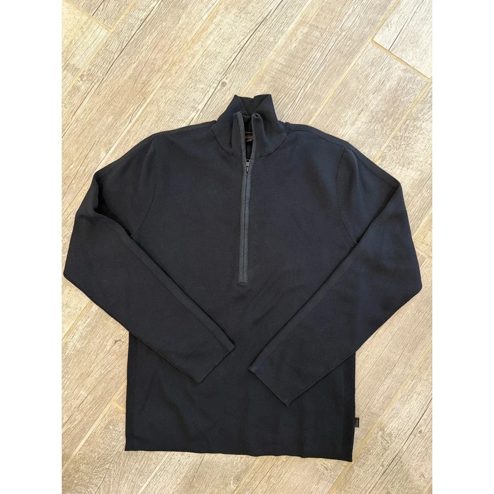 Banana Republic Vintage Quarter Zip Pullover Mens Medium Black Ribbed Knit